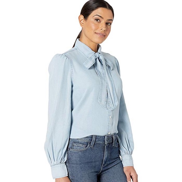 Plus Size Bow Tie Denim Shirt 